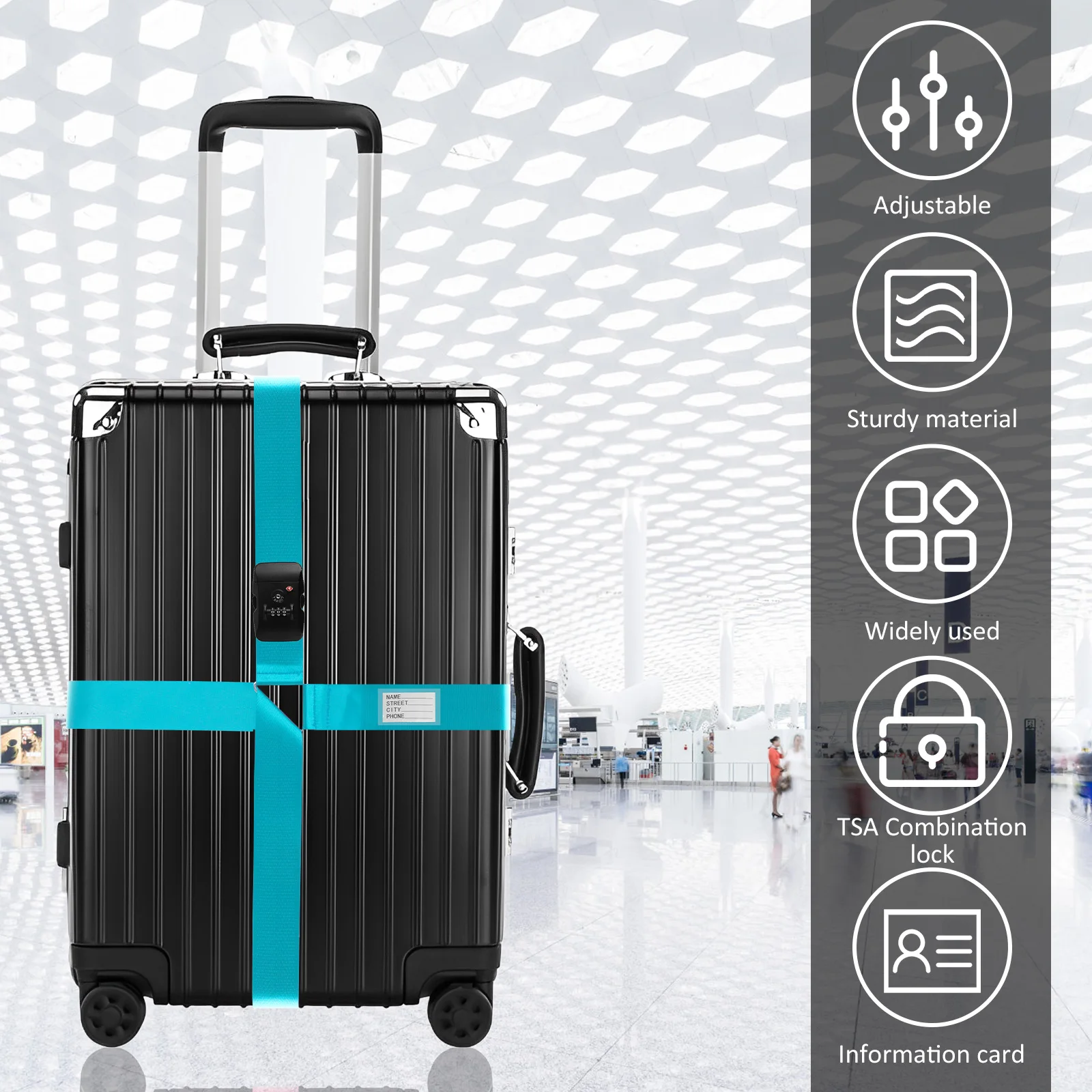 Cross Luggage Strap TSA Customs Lock Luggage Strap Adjustable Travel Suitcase Belt with ID Tag Anti-lost Baggage Packing Belt image 6
