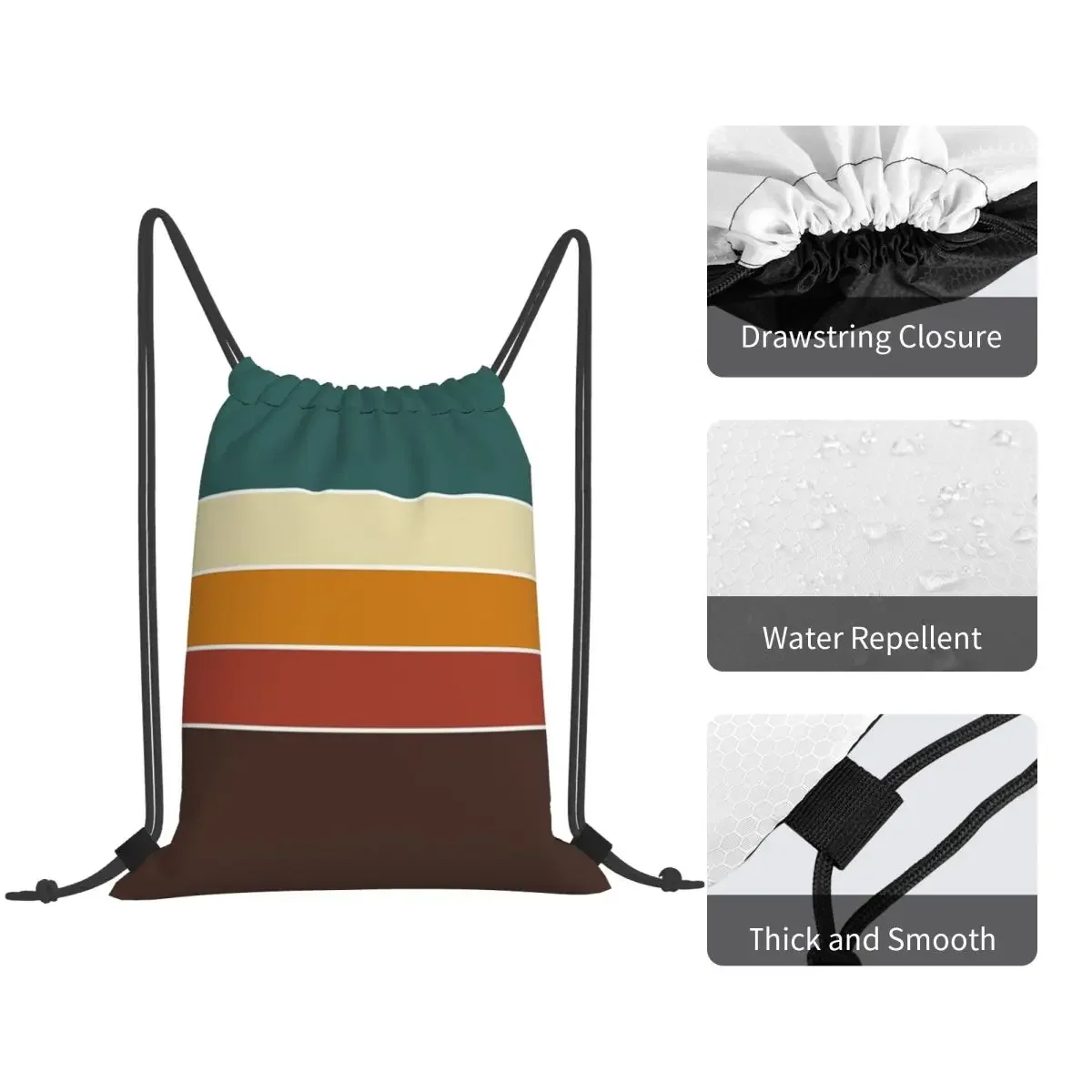 Iconic  Nordic Vintage Retro Stripes In Fall Colors Backpacks Portable Drawstring Bags Storage Bag Book Bags for Travel Students