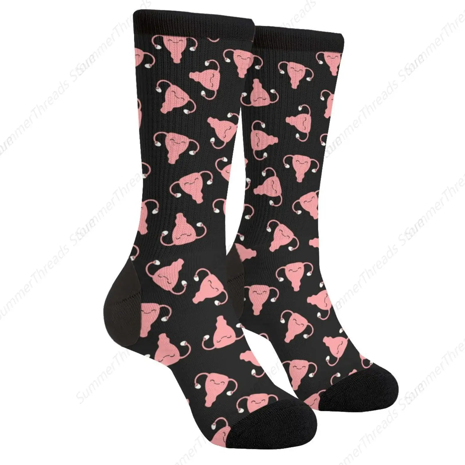 Happy Uterus Funny Novelty Crazy Crew Tube Socks, Men'S Women'S Casual Dress Socks