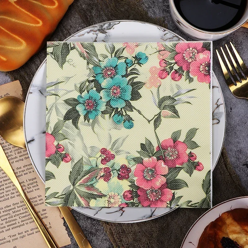 New Flowers Wedding Colorful Napkins Printed Paper Napkins Party Decoration Supplies Butterfly Bone Bart Paper Placemat 20pcs/pa