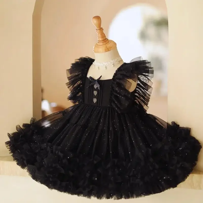 Children\'s Piano Host Performance Black Evening Gown Wedding Birthday Party Flower Girl Dress A4293 Vestidos Bridesmaid Dresses