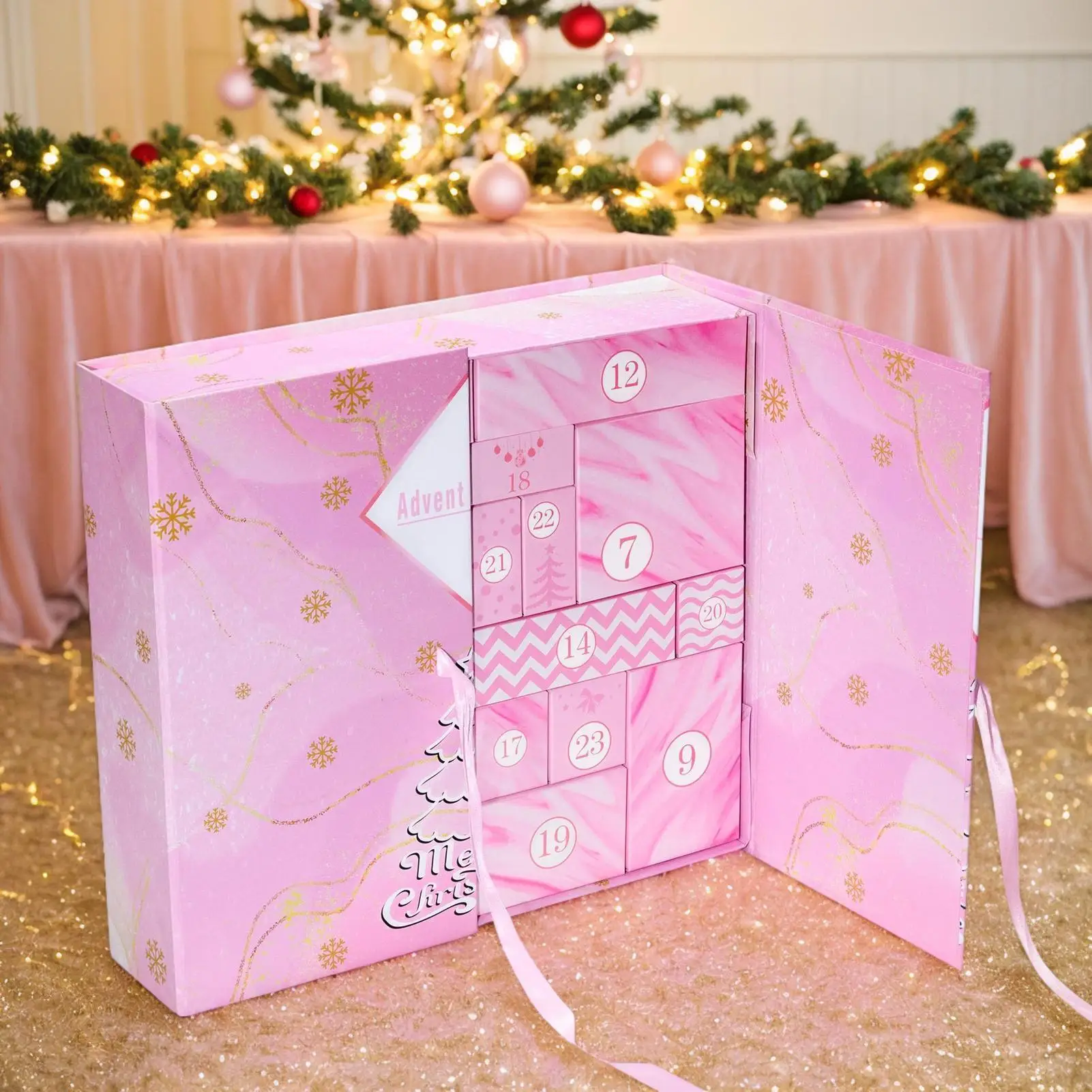 24 شبكة عيد الميلاد العد التنازلي تقويم القدوم طوي إعادة الملء صندوق فارغ 24 يومًا مفاجأة هدية صندوق التقويم للأطفال في سن المراهقة