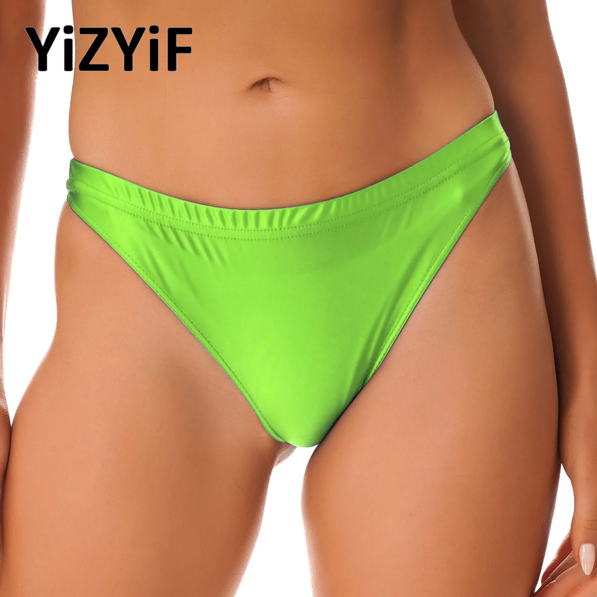 Womens Glossy Panties Briefs Low Rise Satin Shiny Bikini Thong Underwear Separate Swimsuit Swimwear Knickers Underpants