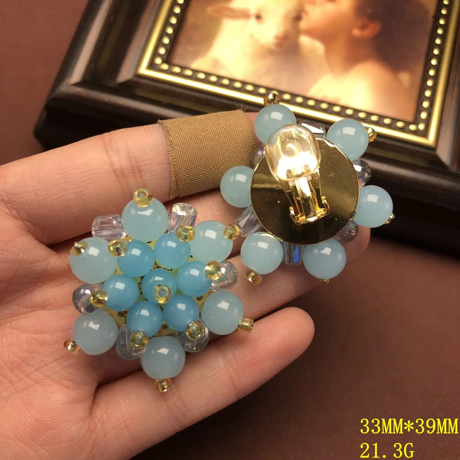 versatile hand-beaded glass beads, multi-layered necklace versatile blue contrasting color braided ear clips