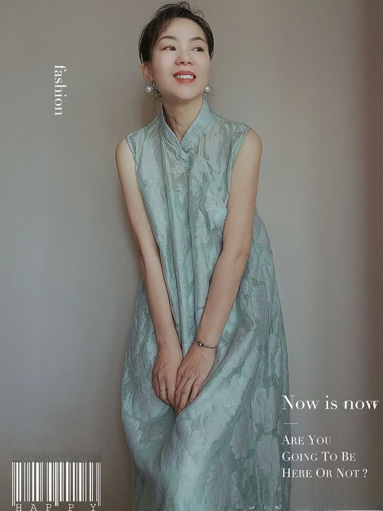 

Water een New Chinese Sle Retro Svel Long Loose Dr Two-piece Set Traditional Collar Novel Polyester Fiber