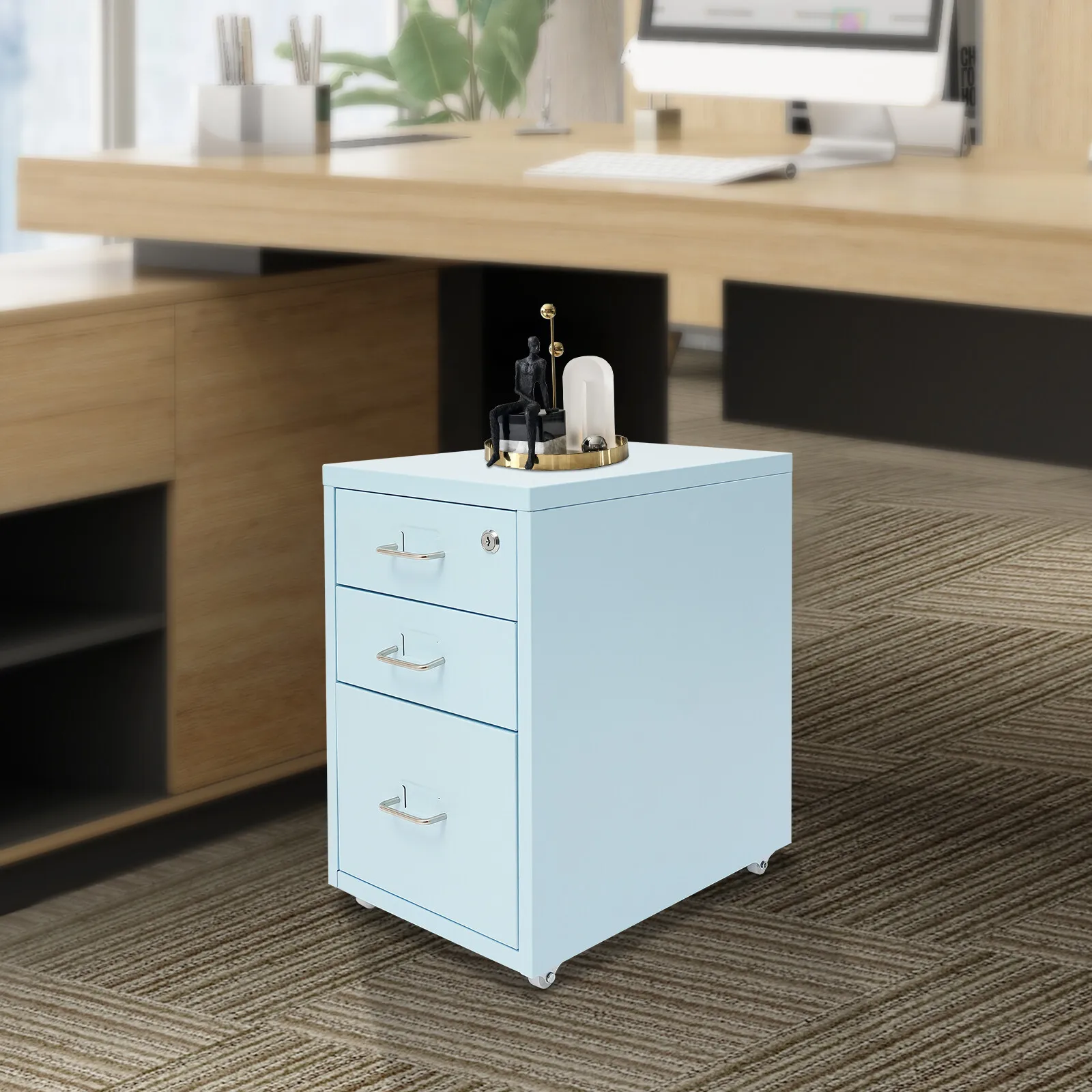 File Cabinet with Lock 3-Drawer Vertical File Cabinet File Cabinet with Wheels Office Filing Storage