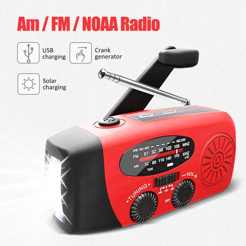 

Multifunctional Solar Hand Crank Radio FM AM WB NOAA Weather Radio 2000mAh USB Charging Emergency LED Flashlight Power Bank