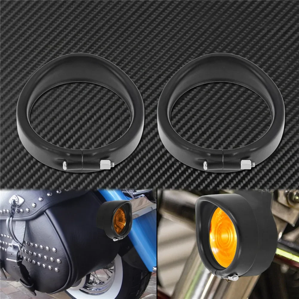 Motorcycle Bezel Visor Style Turn Signal Light Lamp Trim Ring With Rubber Rings For Harley Touring Softail FLHR Road King FLST