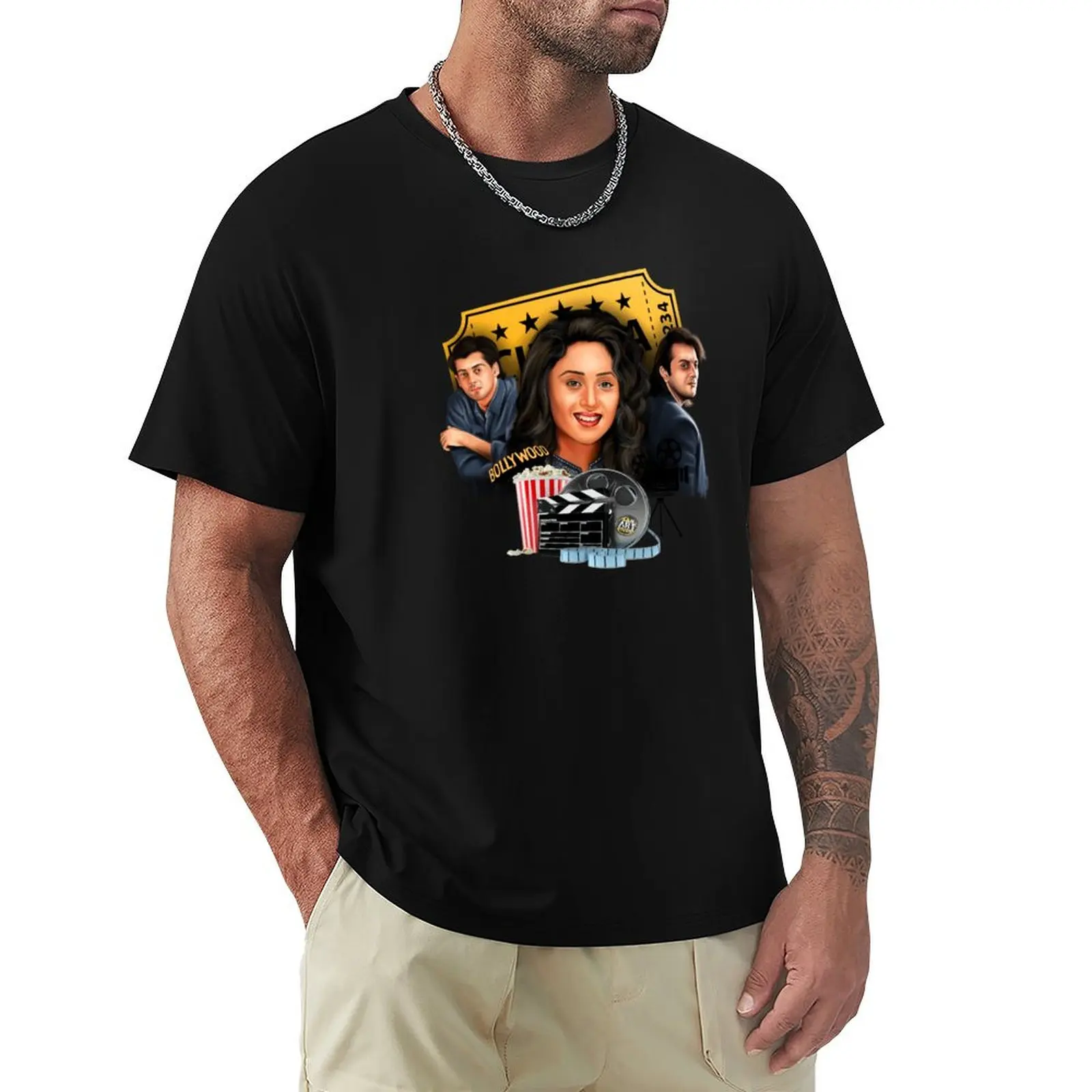 Saajan movie, Salman Khan, Madhuri Dixit and Sanjay Dutt cinema art T-Shirt vintage cute tops oversized Men's cotton t-shirt