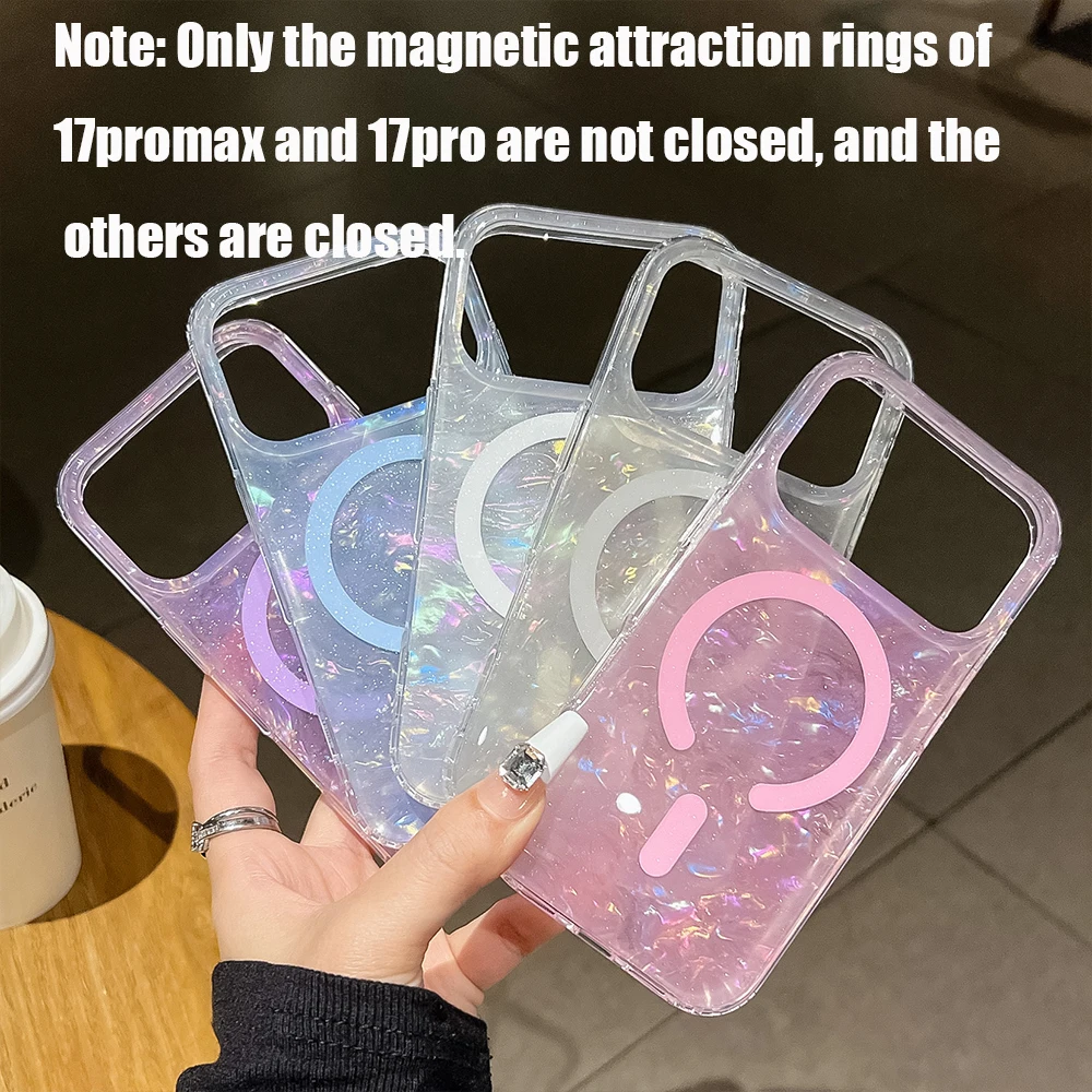 เคสแม่เหล็กเลเซอร์สำหรับ Magsafe สำหรับ iPhone 17 Air 16 15 14 13 12 11 Pro Max Plus ป้องกันการกระแทก ผิวด้าน รองรับการชาร์จไร้สาย