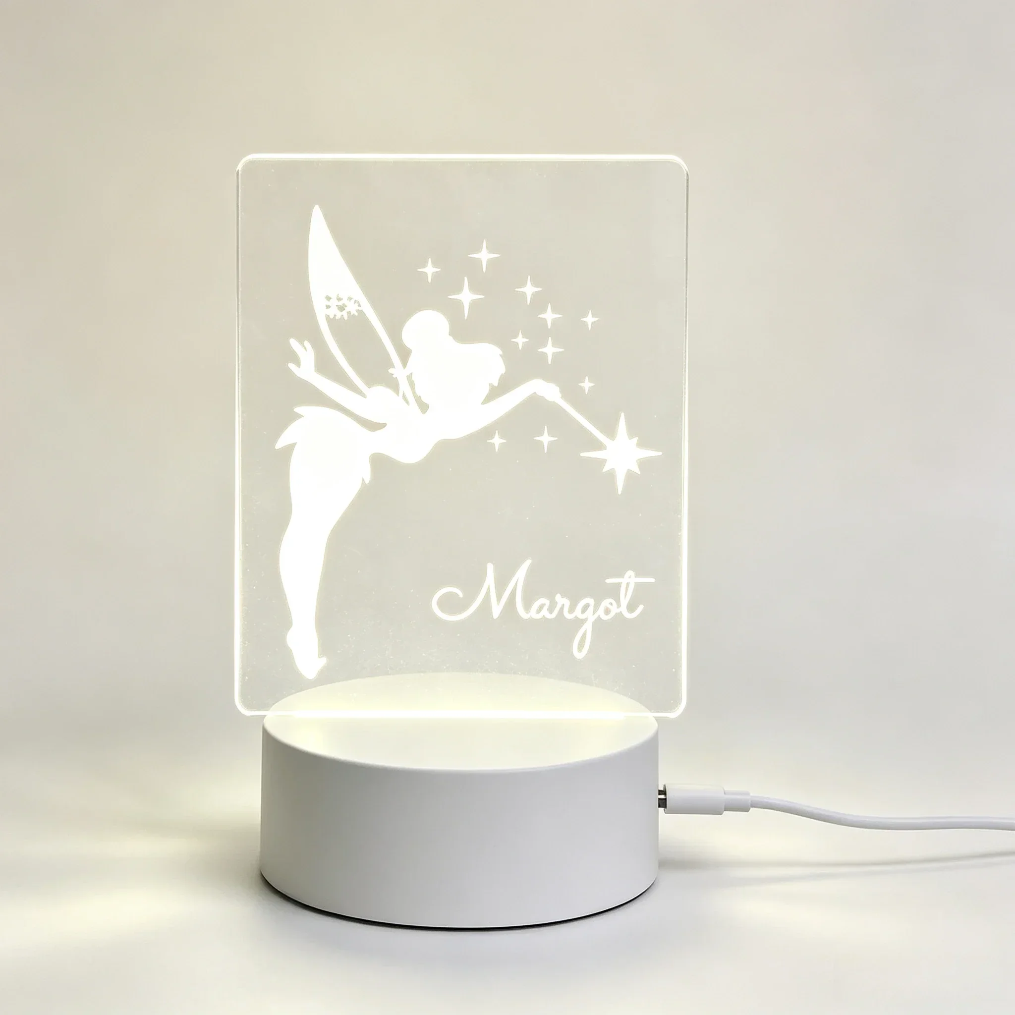Magic Wing Fairy Figure Custom Name Acrylic LED Night Light USB Powered Baby Room Sleep Lamp