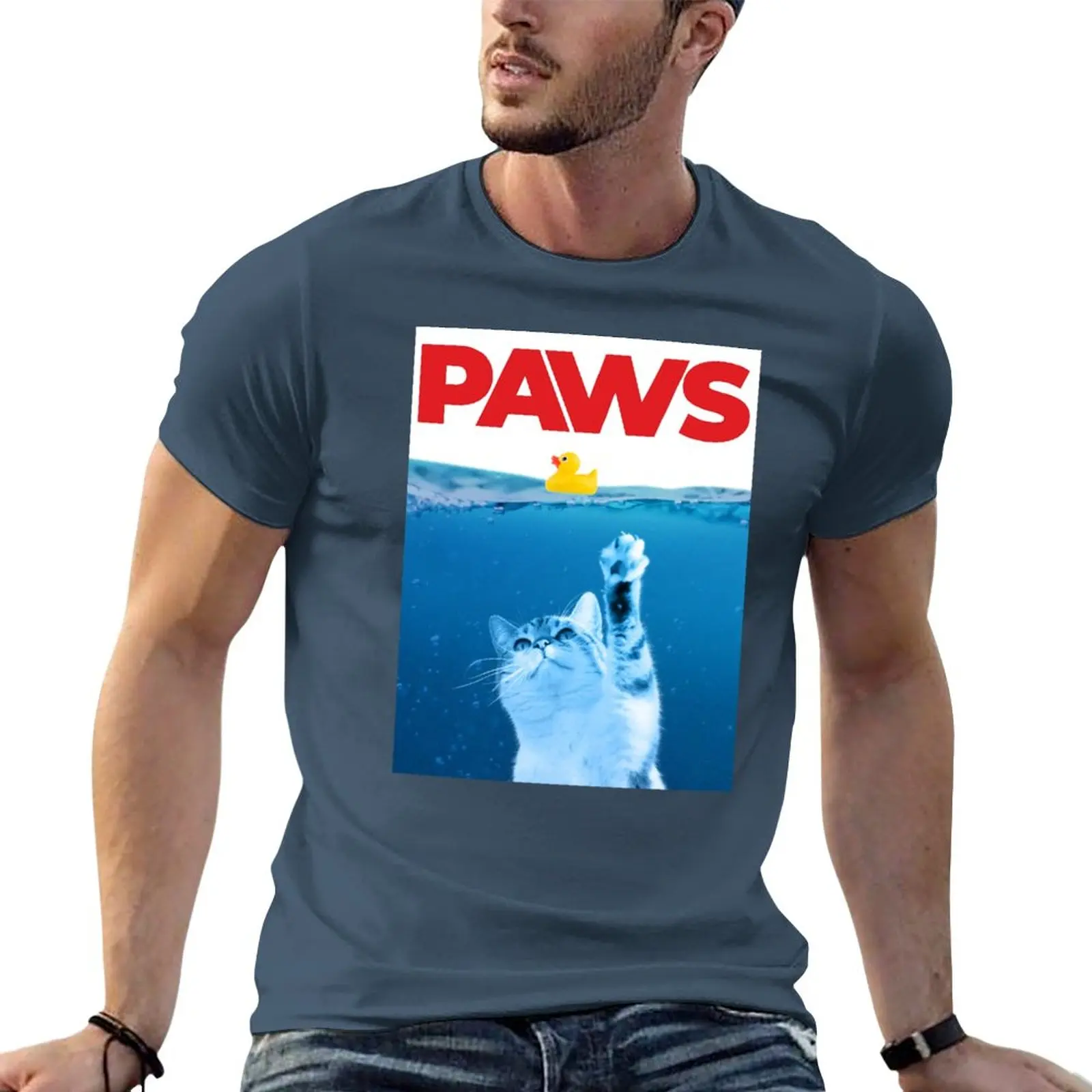 

New Paws Cat and Yellow Rubber Duck Funny Parody T-Shirt oversized vintage clothes oversize t-shirts man mens tall t shirts