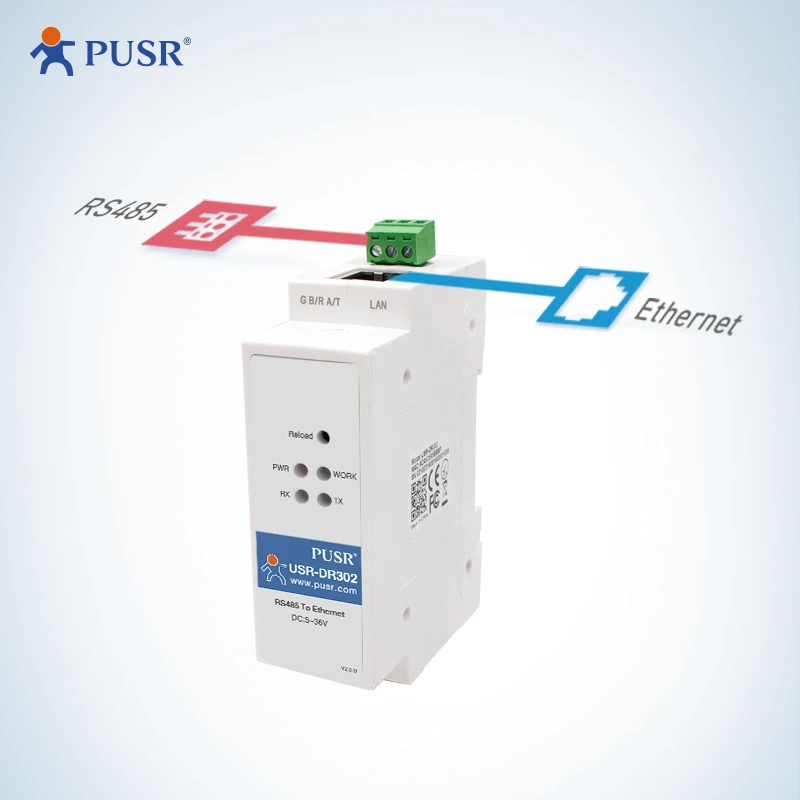 

PUSR Din Rail RS485 to Ethernet Converter Serial Device Server Modbus RTU to TCP Modbus Gateway USR-DR302