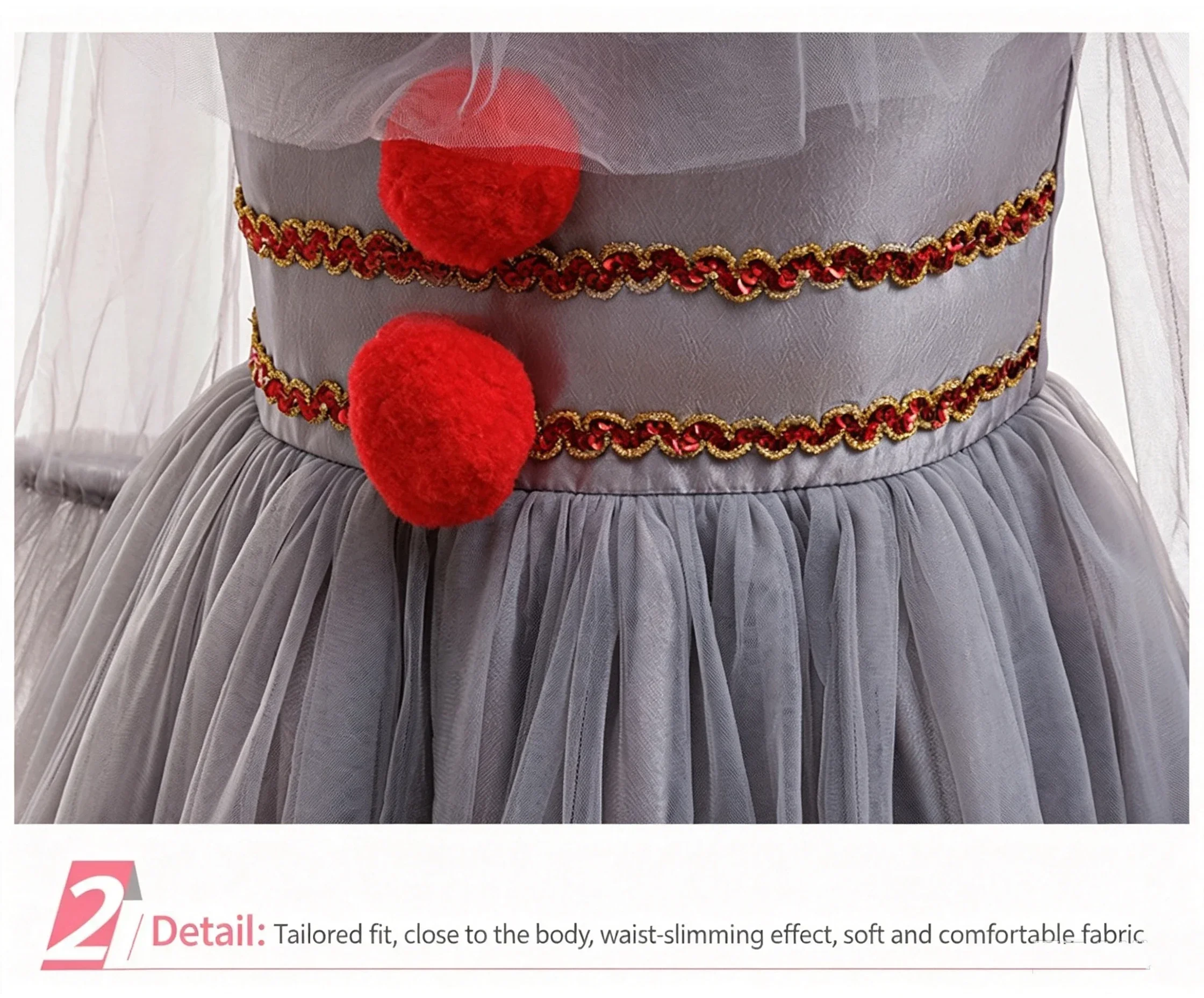 Halloween Kinder Clown Kostüm Mädchen Tutu Kleid mit Handschuhen und Krawatten Karneval Cosplay Outfit für Geburtstag Feiertagsparty Aufführung – Detail 16