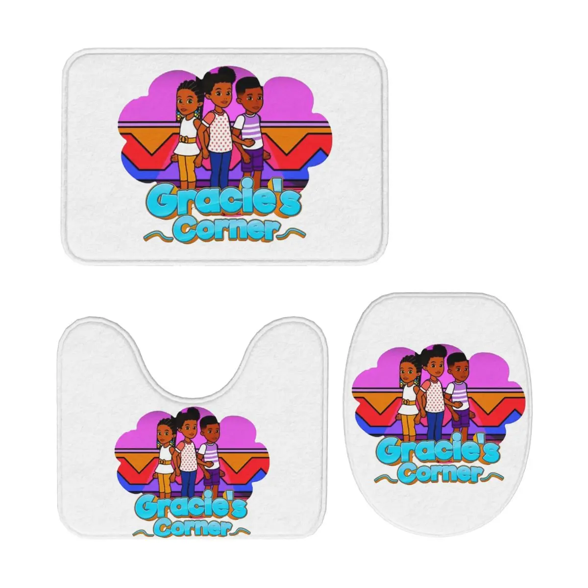 

Gracies Family Corner Cute Phonic's Song 3-х предметный коврик для ванной комнаты, набор для ванной комнаты, крышка для унитаза, домашний декор, нескользящий ковер, напольный коврик