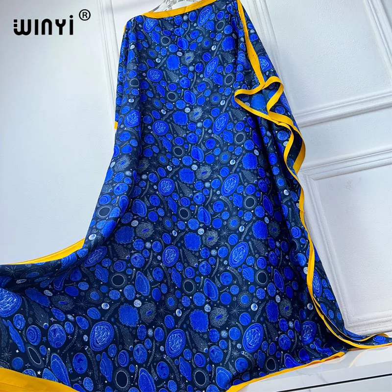 WINYI summer fashion dresses for women luxury flower print muslim woman dubai Free Size Design Maxi Loose African Elegant Dress