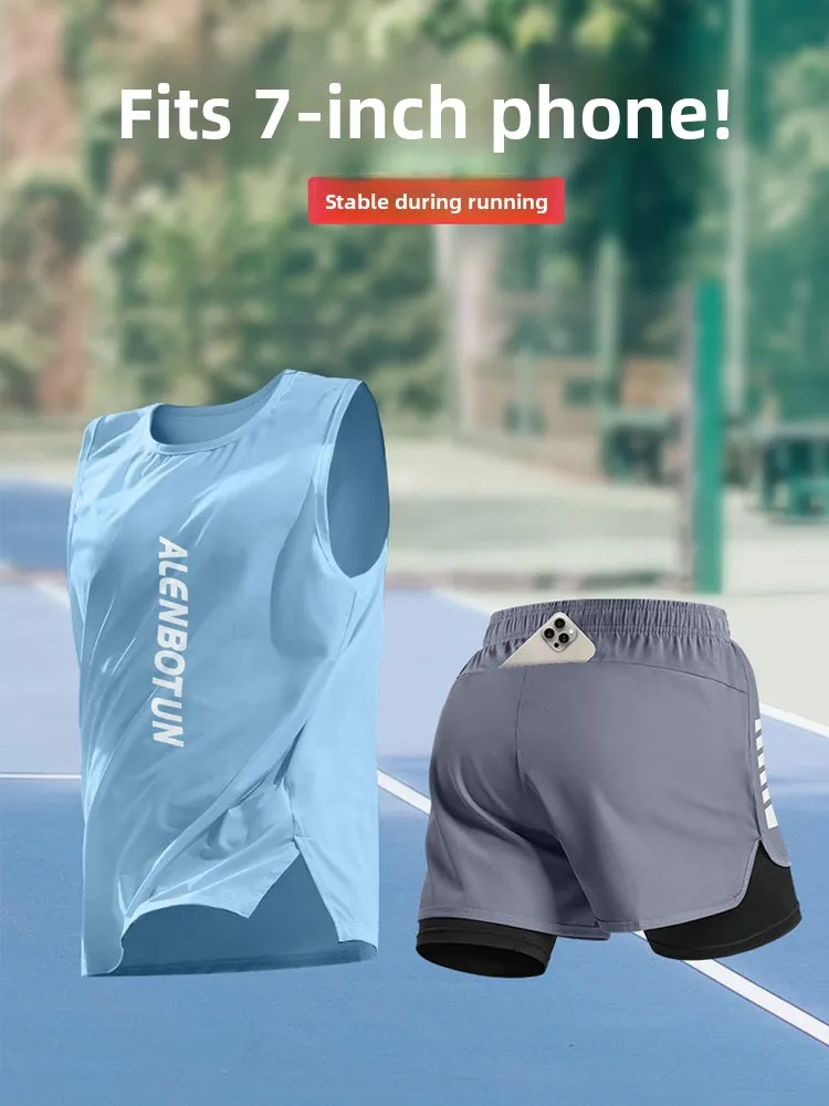 

Высококачественный спортивный комплект для бега, мужская летняя новая одежда для тренировок по марафону, быстросохнущая одежда для фитнеса, баскетбольный жилет, шорты