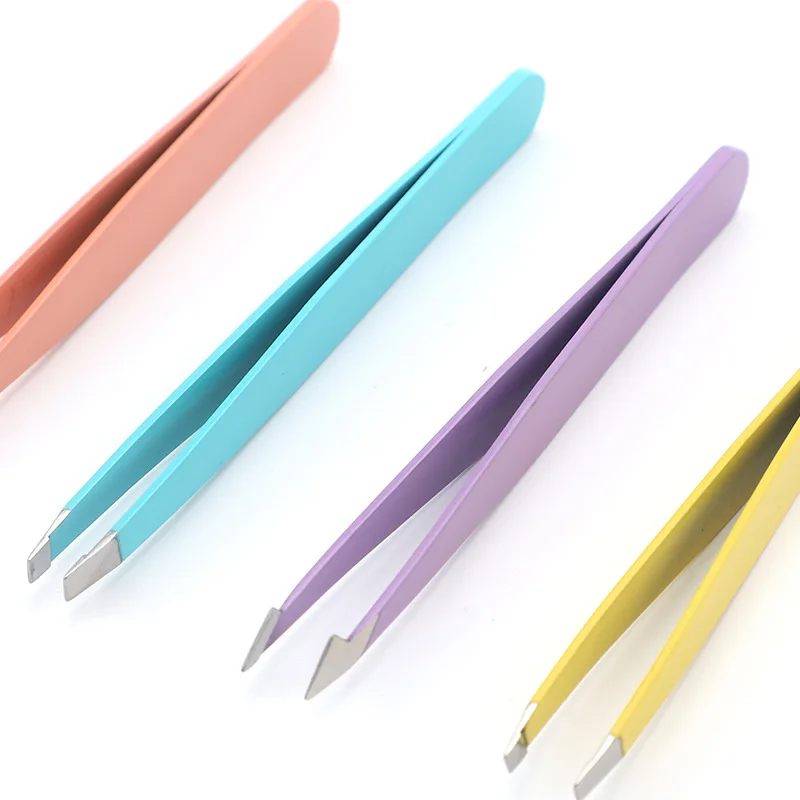 4Pcs High-Quality Eyebrow Tweezer Colorful Hair Beauty Fine Hairs Puller Stainless Steel Slanted Brow Clips Removal Makeup Tools