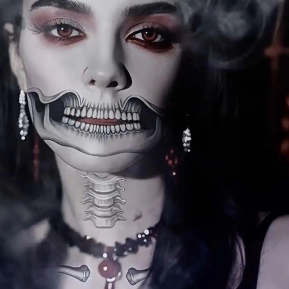 

2pcs Disposable Mouth Clown Tattoo Portable Waterproof Halloween Face Tattoo Terrifying Lip Decorations Skull Temporary Sticker