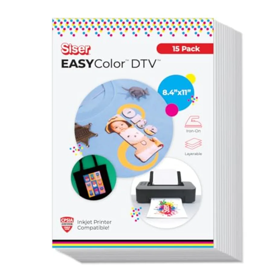 

EasyColor DTV 8.4'' x 11'' Sheets - Inkjet Printer Compatible Heat Transfer Vinyl 15 Sheets