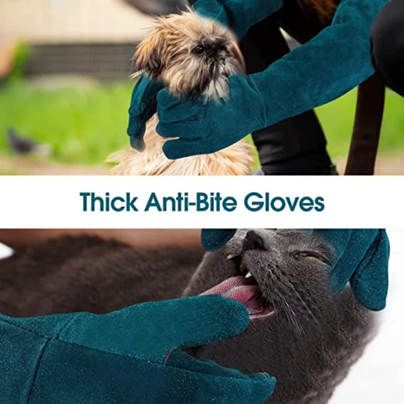 Anti-bite safety bite gloves for Catch dog,cat,reptile,animal Ultra long leather green Pets grasping biting protective gloves