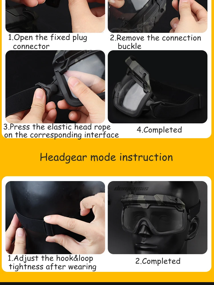Tactical Glasses 2 Modes Airsoft Goggles Riding Eye Protection for Hiking Paintball Hunting Shooting Eyewear for FAST Helmets