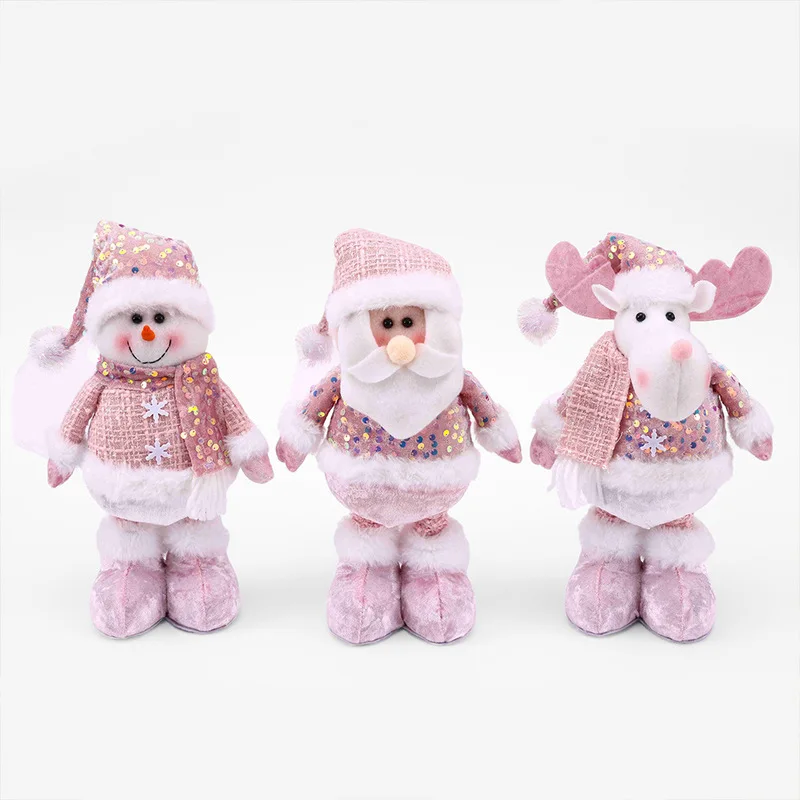 2024 อุปกรณ์ตกแต่งคริสต์มาสSparkle Pink Seriesยืดตุ๊กตาตู้โชว์Propsประณีตวันหยุดของขวัญบรรยากาศการจับคู่