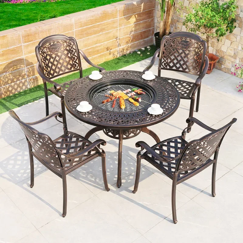 for Aluminum Alloy Cast Aluminum Outdoor BBQ Dining Table Dual Purpose Table and Chairs Courtyard Garden Camping Activities