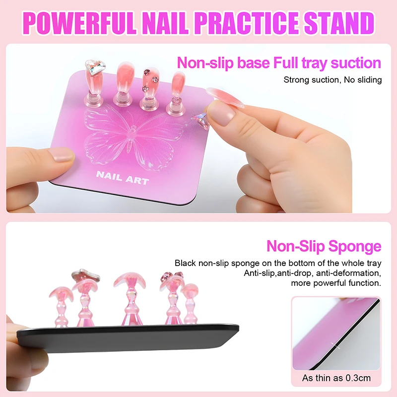 Soporte para uñas de mariposa, soporte de práctica para puntas de uñas postizas, Base Aurora, soporte magnético completo, bandeja, herramientas de práctica para salón de manicura, 6 uds.