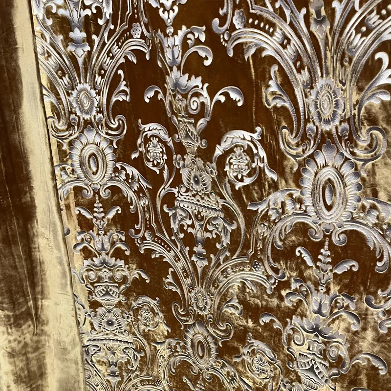 Custom size！！European gold stamps silk velvet french vintage luxury Fashion Curtains for Living dining room bedroom Decor Window