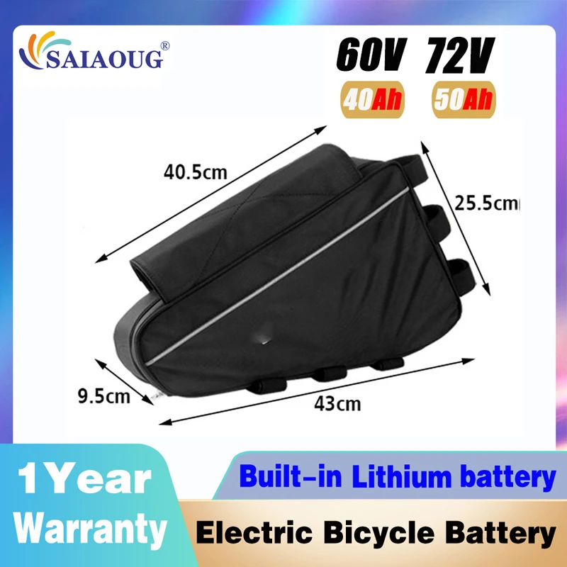 

Triangle Bag Battery60V72V 40ah/50AH/60AH eBike Battery Pack With 500W 750W 1000W 1500W 2000W BMS 5A Charger