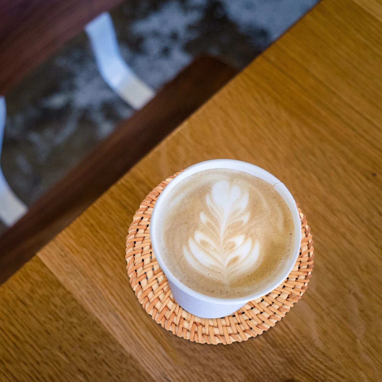 

6Pcs Rattan Coasters Exquisite Workmanship Heat Resistant Drink Coasters 10cm Wood Coaster Wooden Coaster