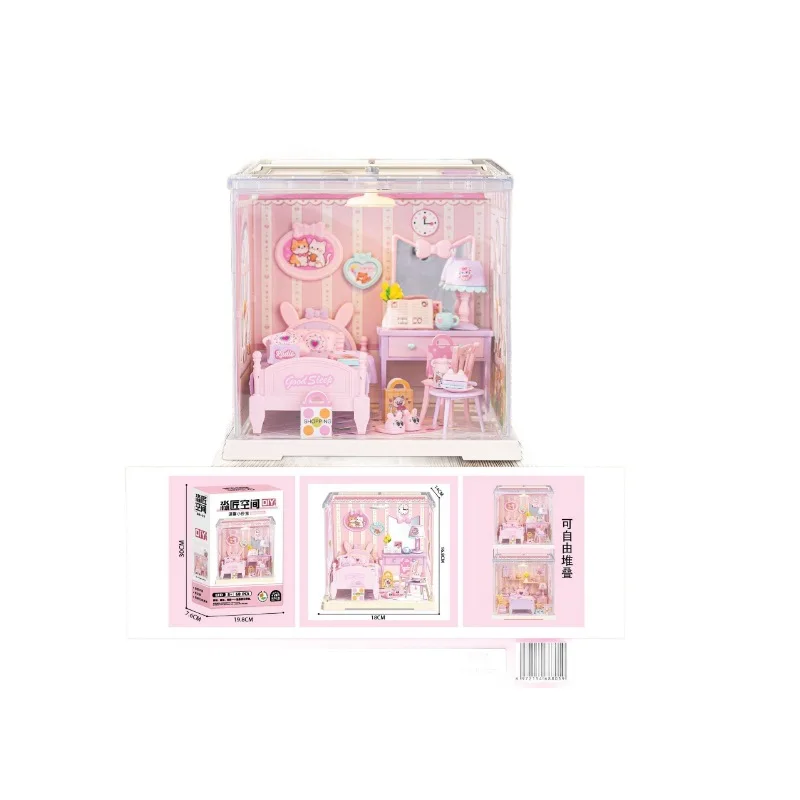 Kids DIY Miniature Milk Tea Shop, Lighted Assembly Building Blocks Scene Model, Educational Toy Gift