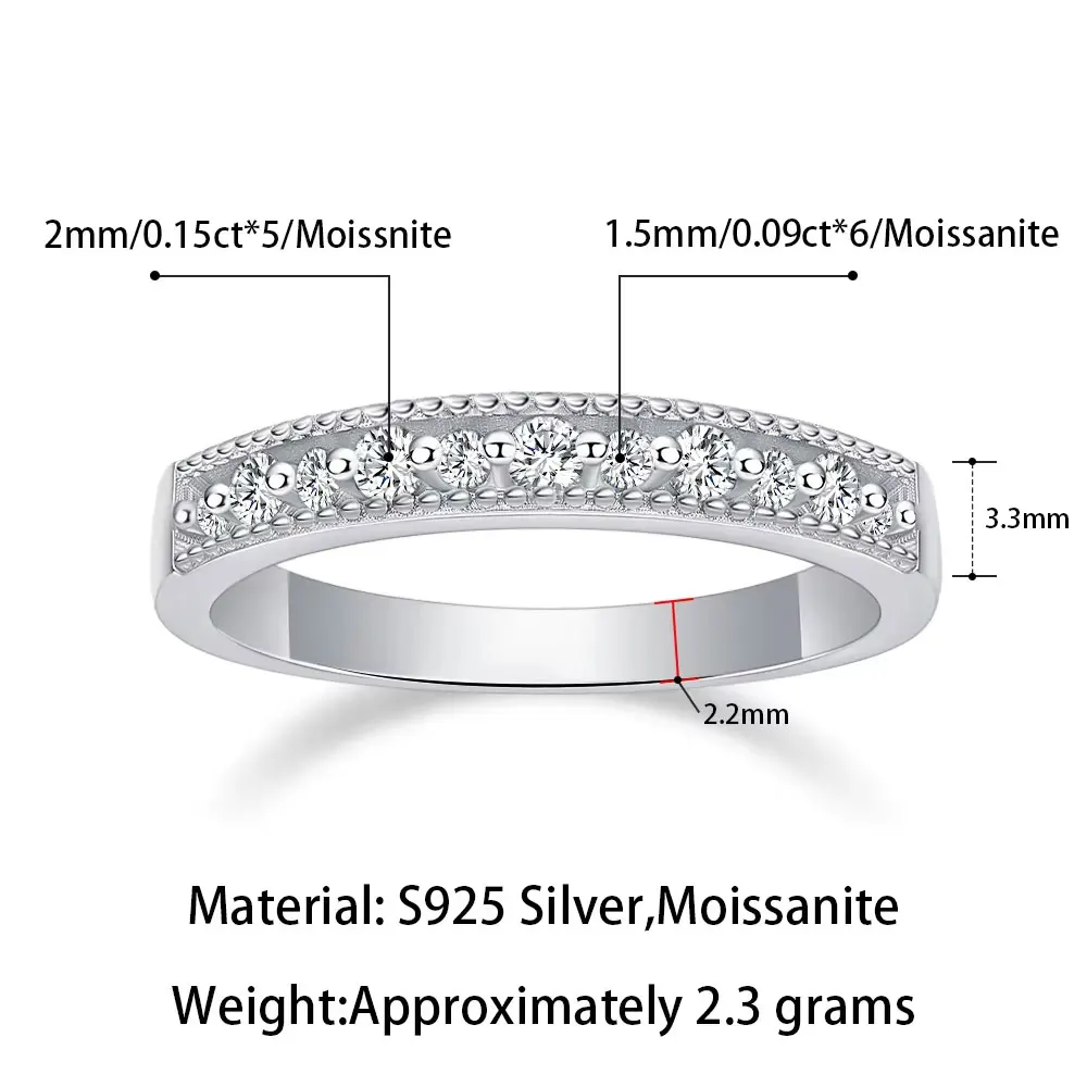 Pretty Beauty Moissanite Wedding Band Ring 925 Silver Half Eternity Diamond Promise Ring for Women Hypoallergenic Jewelry Gift