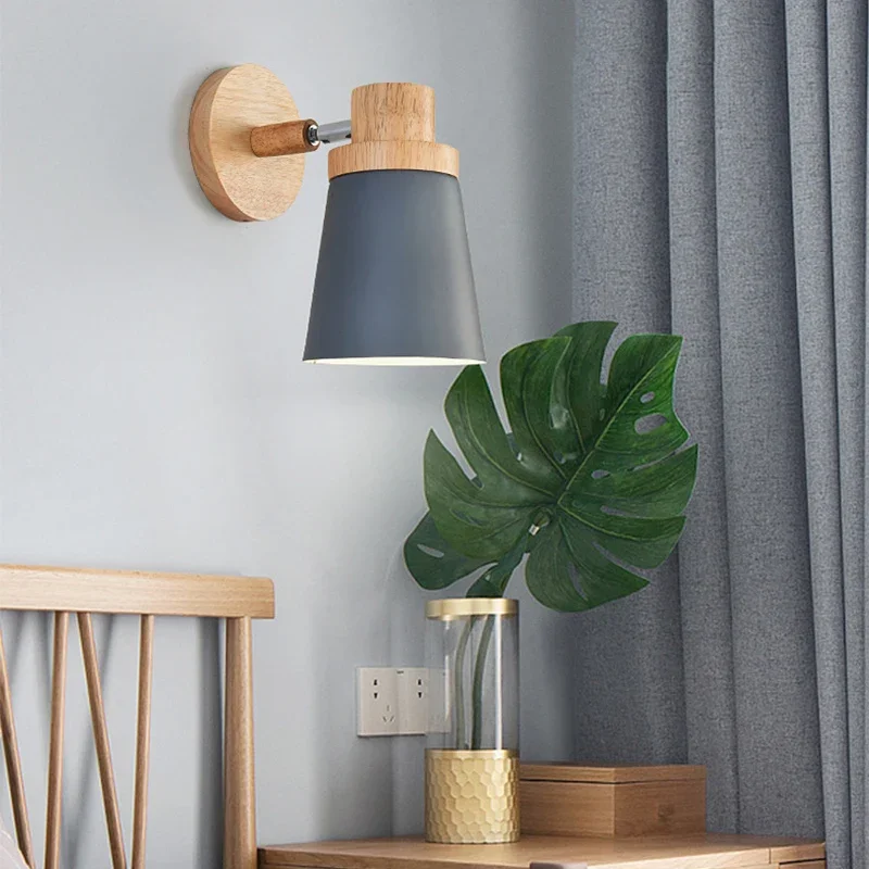 

Creative wooden Simple E27 LED wall lamp Reading Bedroom Bedside Lighting study home improvement macaron color wall light