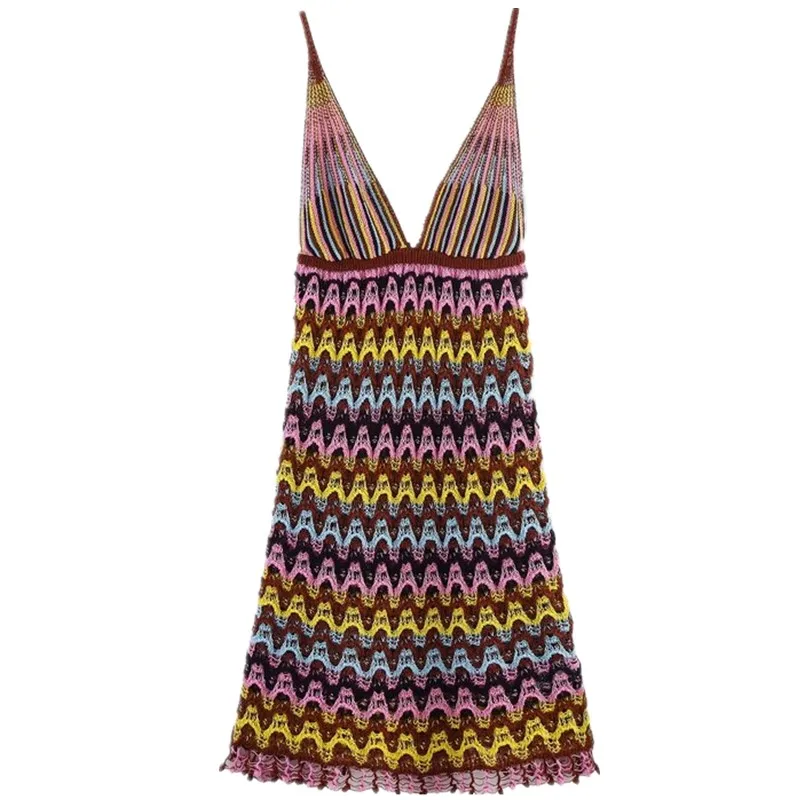 Summer 2025 Women's V-ne Floral Print Knitted ort Dr Versatile Strapl Dr Commute Sle Svel Other Material...