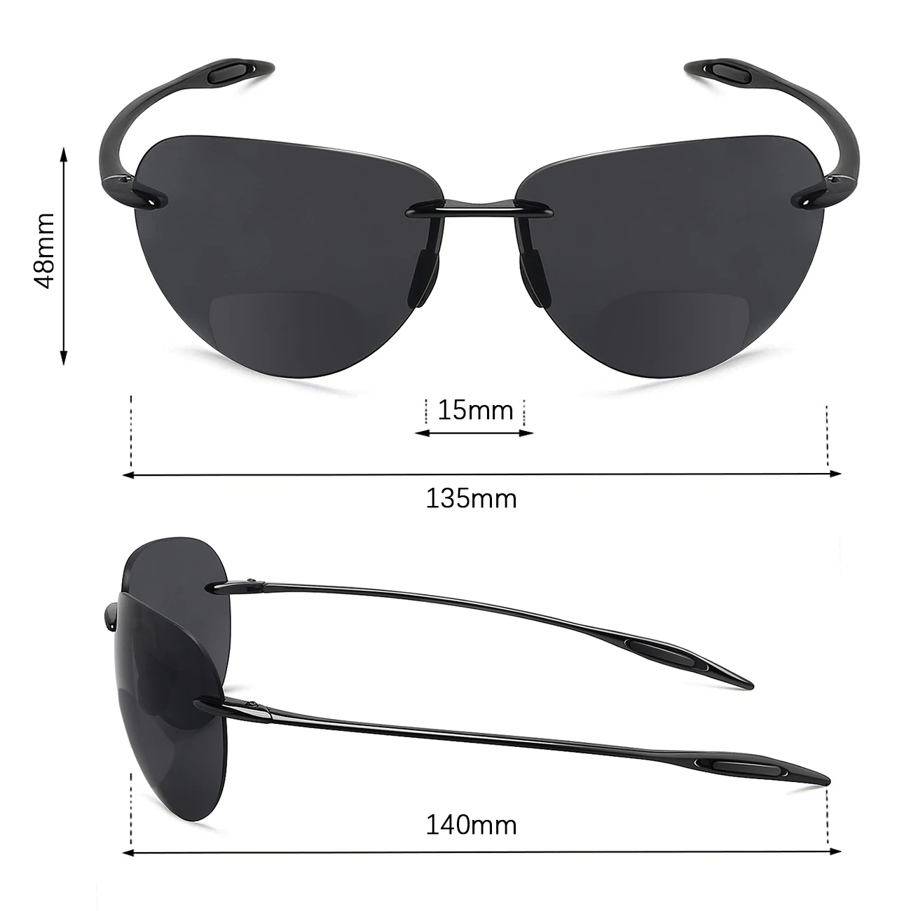 Prévention Jcorde I-Lunettes de soleil ovales sans bords pour femmes et hommes, classiques, mode, UV400, incassable, conduite, sport, monture TR90, (MJ8008)