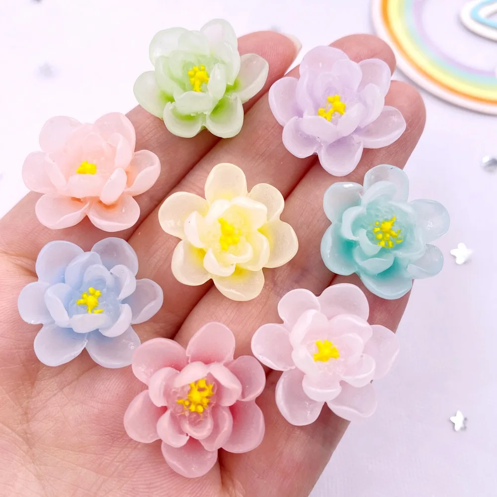 10 Piezas de Botones de Flor de Loto Grandes, Luminosos, de Resina, con Degradado de Color, de 22 mm, para Manualidades, Adornos, Lazos y Apliques, L77