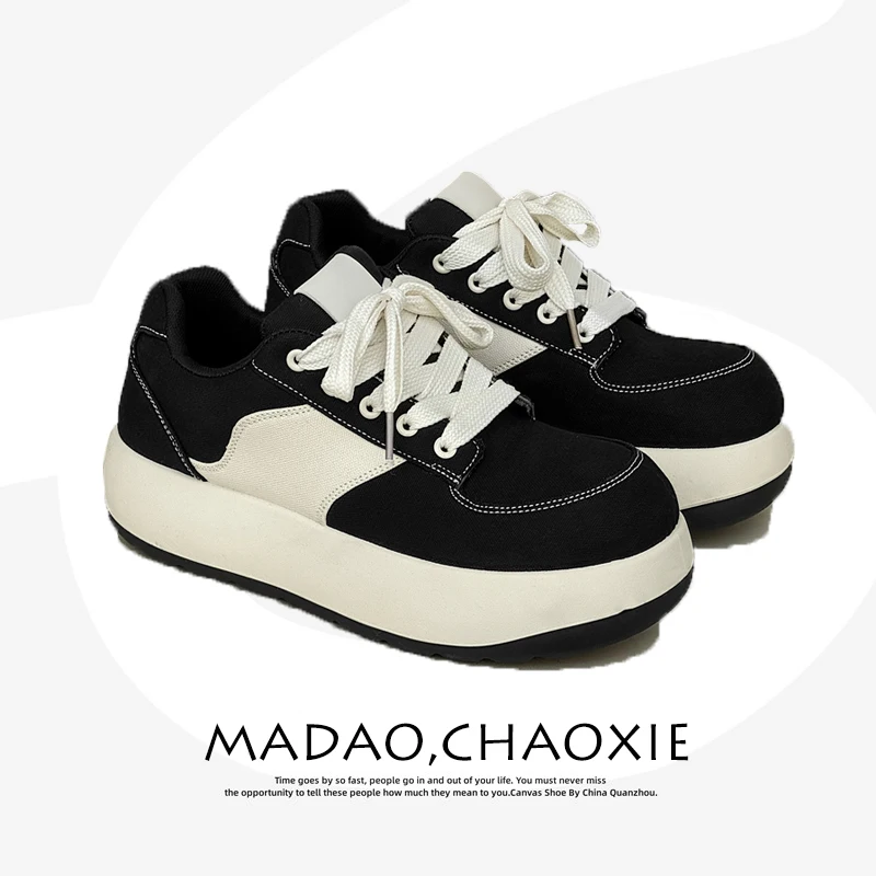 

Bla White Panda Bread oe Men's Summer Thi Bot Heightening Casual Canvas oes Student Versatile Large Head oes