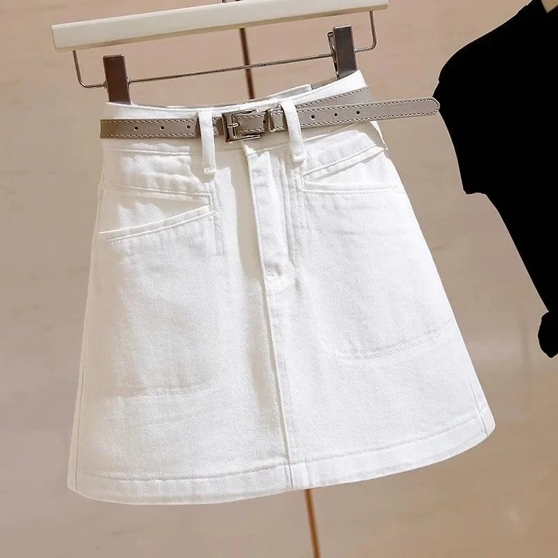 

Весенне-осенняя женская модная короткая джинсовая юбка макси в корейском стиле, с высокой талией, большие размеры до 5XL