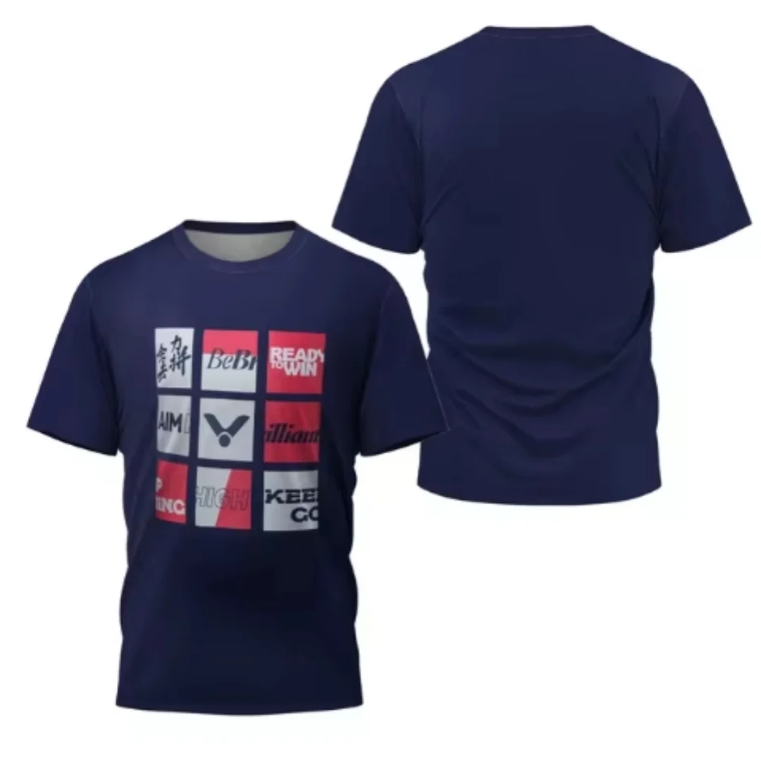 Laser Neon Print men's badminton T-shirt luxury brand short sleeved summer new hot selling table tennis T-shirt quick drying sho