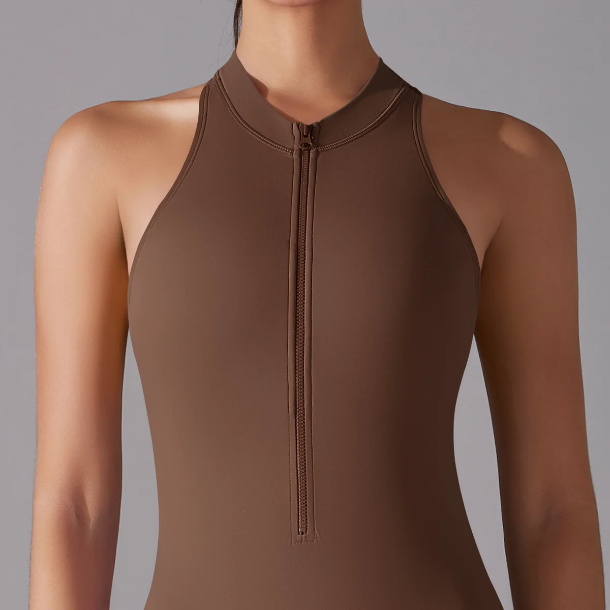 Sexy hohler rückenfreier Scrunch-Sport-Overall erhöht den Hintern, Damen-Fitnessstudio-Set, einteiliger Sportanzug, ärmellos, Reißverschluss, Yoga-Fitness-Overall – Detail 12