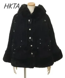 Japanese Liz Sweaters Womens Knitted Cape Cute Girl Sweet 2024 Winter Thickened Warm Cloak Rhinestone Bow Cardigan Poncho Cape