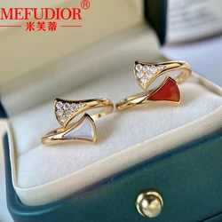 18K Real Gold Fan Shape Ring for Women White Beige/Red Agate/Malachite D VVS Moissanite Diamond Bands Luxury Couple Jewelry Gift