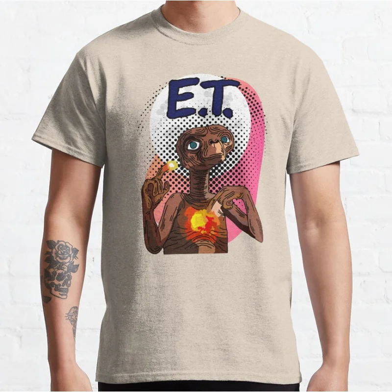 ET The Extra Terrestrial 80s Horror movie Alien E.T. Sci fi Short-sleeve crewneck T-shirt for men large size Adult Tops S-6xl