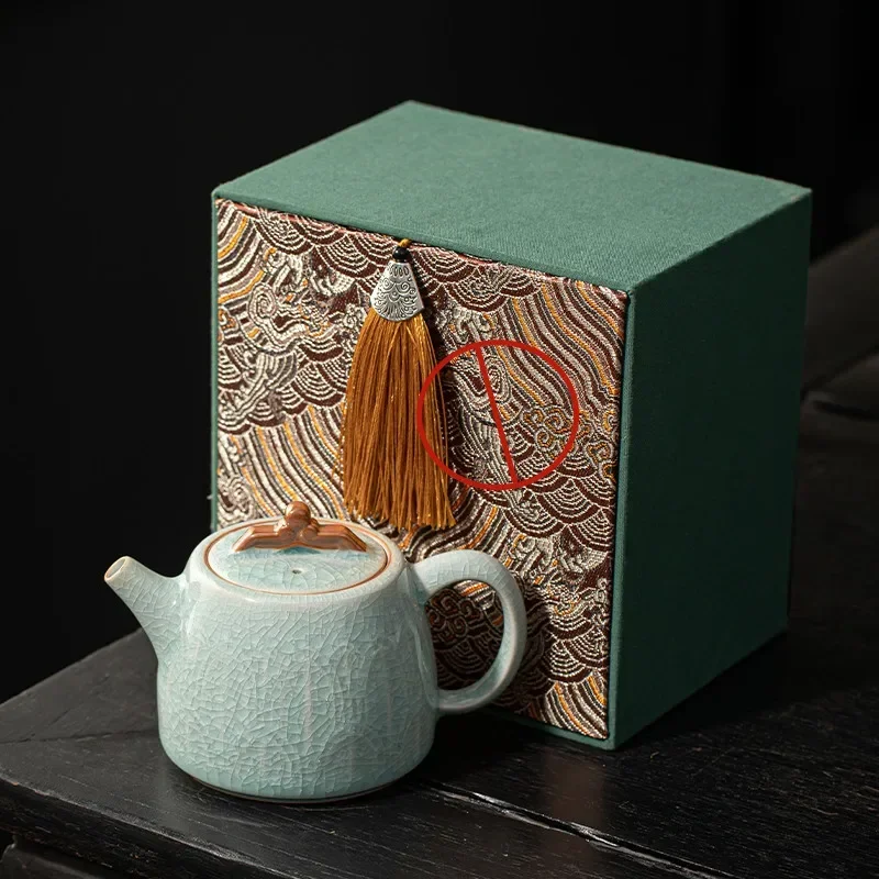 Tea Infuser Teapot Container Porcelain Gongfu Chinese Tea Tools Single Pot Ice Flower Glaze Gold Thread Teapot Gift Box Ceramic