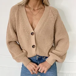 Women's Button Up Knit Cardigan Long Sleeve V-Neck Plain Sweater Jacket Knitwear Fall Winter Basic Daily Outfit