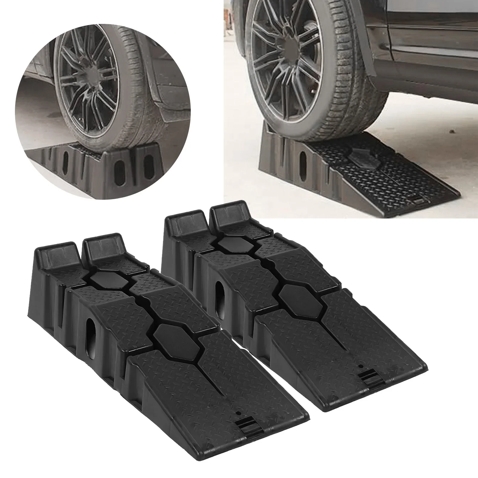 1 Pair Car Ramp - 6000lbs Capacity, Anti Slip with Enhanced Friction & Drainage Design, Leveling Ramp for Heavy Duty Car Lift
