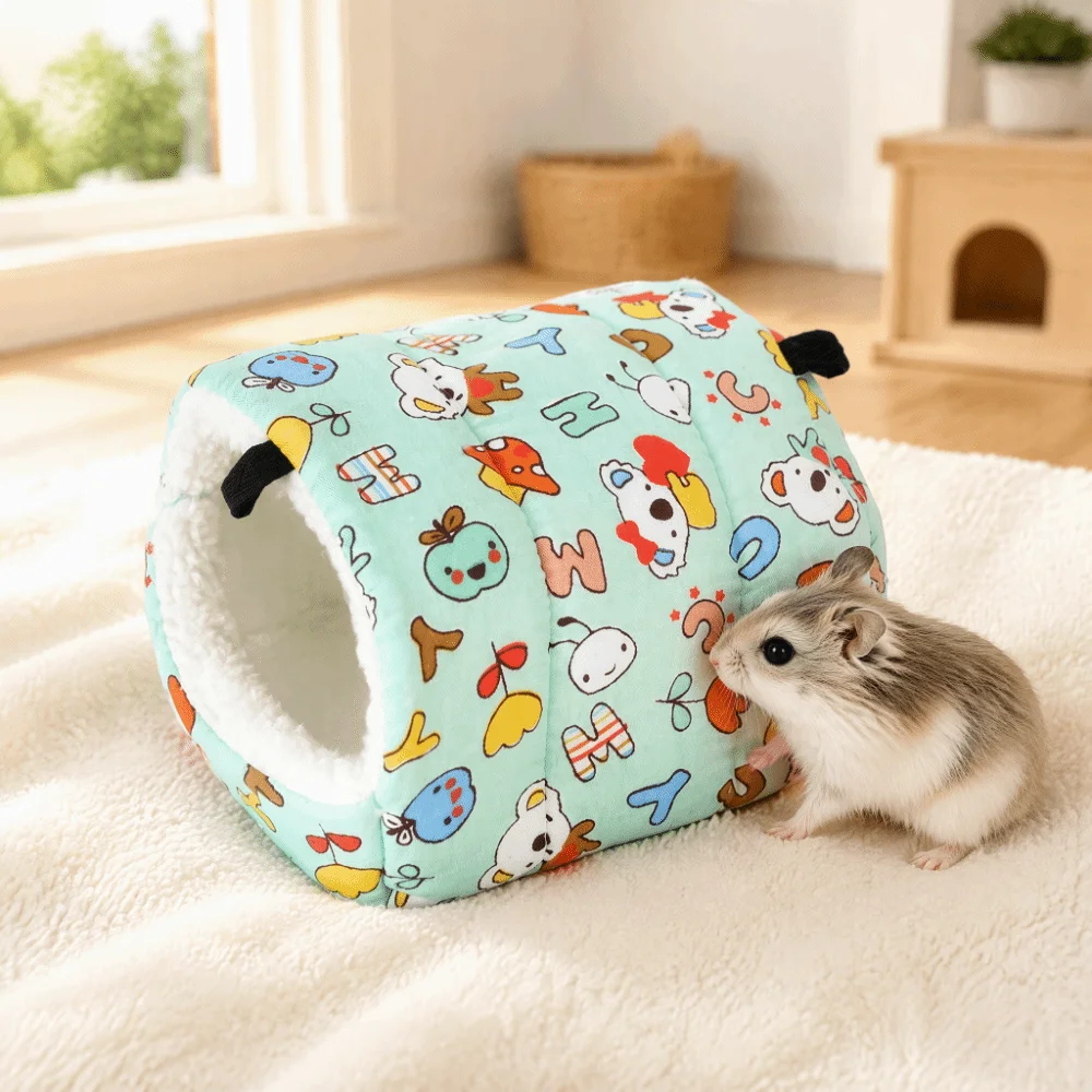 Soft Green Hanging Cotton Hut Cotton Cartoon Design Pet Sleeping Hut Sponge Warm Thicken Thicken Cotton Hut Gerbils