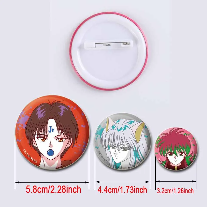 32/44/58mm Anime Cartoon Character Yu Yu Hakusho Lapel Pins Creative Round Brooches Badge for Backpack Accessories Gifts